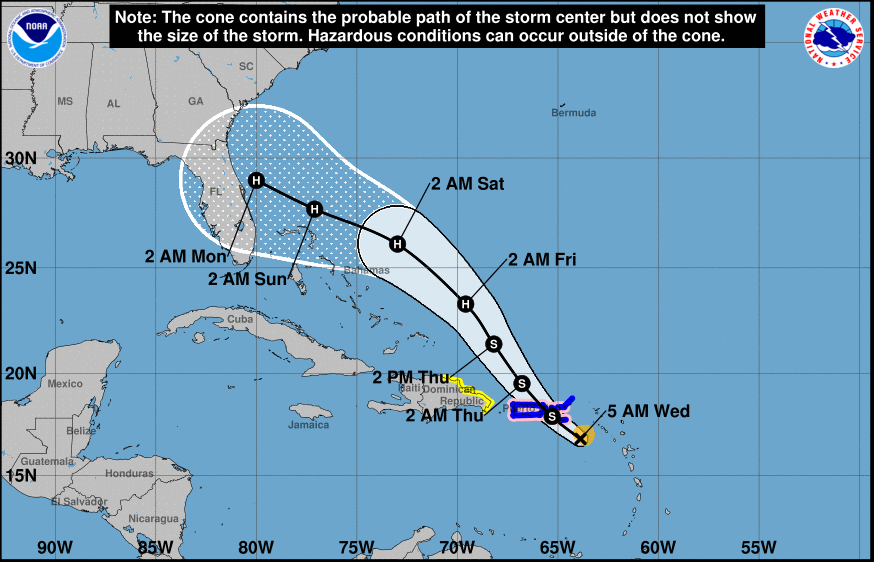 Cone of uncertainty graphic for a storm predicted to be four days out from landfall in your area