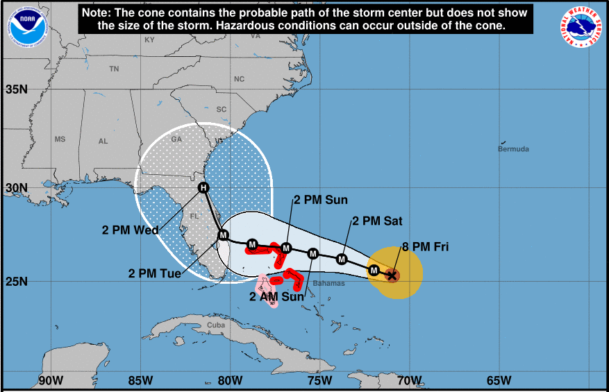 Cone of uncertainty graphic for a storm still predicted to be four days out from landfall in your area